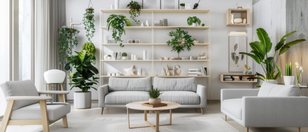 Double canapé avec plantes d'intérieur